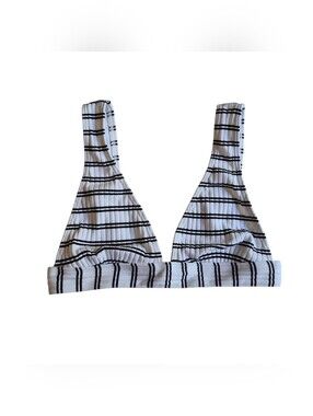 Seafolly Inka Stripe Fixed Triangle Bikini Top White Black Ribbed Size 10